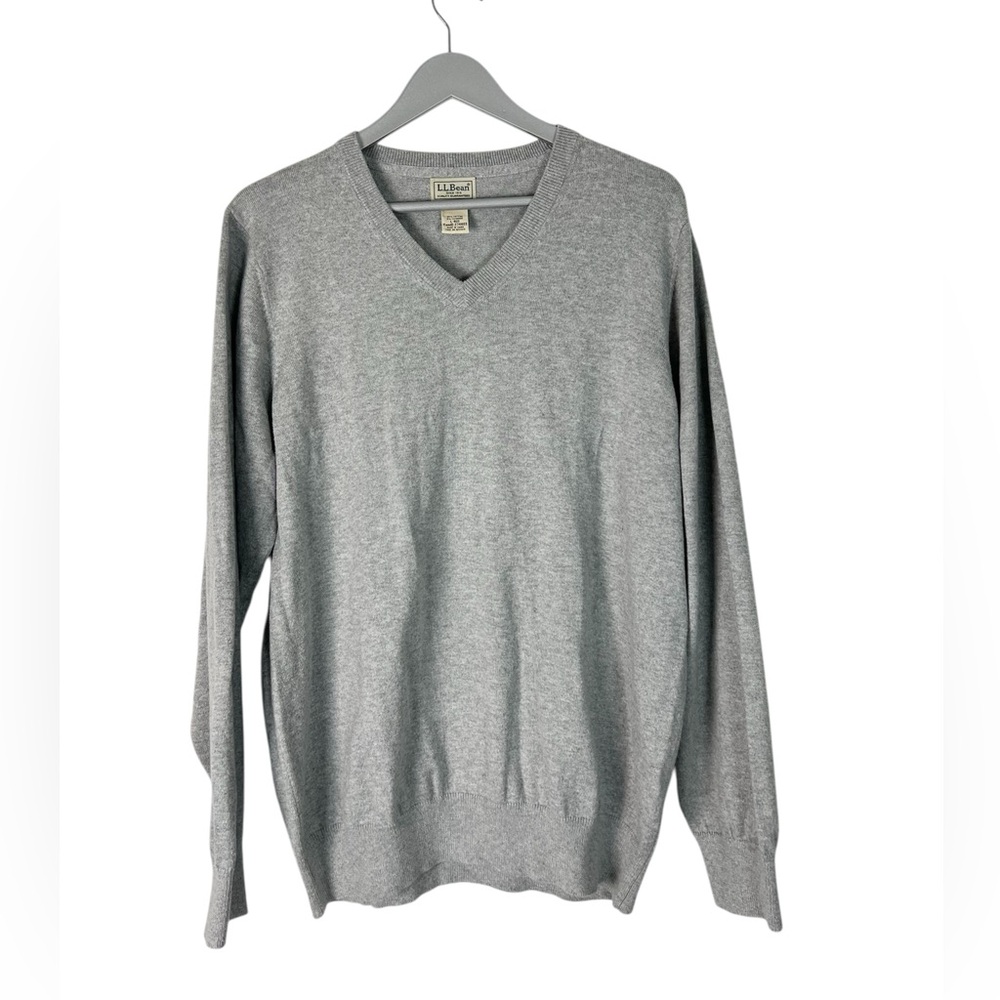 LL BEAN Sweater Mens‎ L Wicked Soft Cotton Cashmere V-Neck Jumper Pullover Gray